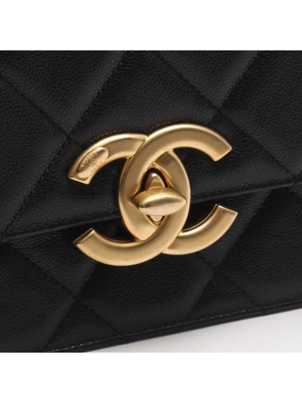 Chanel Shoulder Bag Quilted Black Caviar Leather Flap Chain